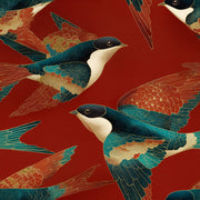Swallows Wallpaper Birds In Flight Dark Red Background Decorative Mural design
