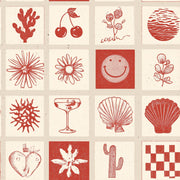Tile Grid Wallpaper Screenprint Botanical Icons Removable Wall Decor design