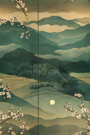 Layered Mountains Wallpaper Misty Landscape Teal Green Decorative Mural design