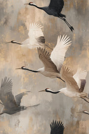 Flying Cranes Wallpaper Birds In Flight Gold Flecks Removable Wall Decor design