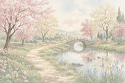 Pastel Watercolor Wallpaper Spring Landscape Removable Stone Bridge Wall Decor design