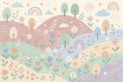 Pastel Landscape Wallpaper Rolling Hills Watercolor Wall Mural design
