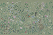 Woodland Wildlife Wallpaper Green Floral Meadow Wall Mural design