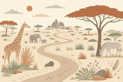 Safari Animals Wallpaper Neutral Savanna Landscape Wall Mural design