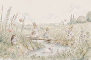 Woodland Bunny Wallpaper Watercolor Meadow Scene Wall Mural design