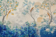 Chinoiserie Bird Wallpaper Blue Berries Botanical Wall Mural design