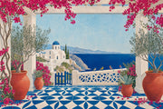 Mediterranean Coastal Wallpaper Santorini Terrace Scene Wall Mural design