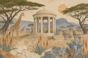 Safari Wildlife Wallpaper Classical Pavilion Landscape Wall Mural design