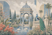 Palace Garden Wallpaper Blue Pavilion Peacock Wall Mural design