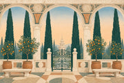 Mediterranean Garden Wallpaper Arched Terrace Landscape Wall Mural design