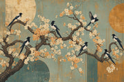 Cherry Blossoms Wallpaper Teal Background Garden Mural Removable Wall Decor design
