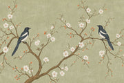 Chinoiserie Wallpaper Blossom Branches Sage Green Wall Mural design