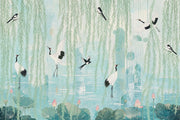 Muted Green Wallpaper Pastel Botanical Chinoiserie Wall Mural design