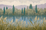 Lakeside Landscape Wallpaper Reeds Removable Mountains Wall Decor design