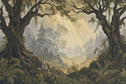 Forest Landscape Wallpaper Vintage Woodland Sunbeams Wall Mural design