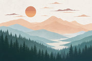 Watercolor Texture Wallpaper Mountain Landscape Sunset Removable Wall Decor design