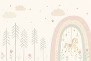 Beige Clouds Wallpaper Pastel Sky Rainbow Removable Wall Decor design
