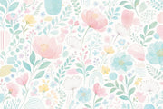 White Background Wallpaper Pastel Botanical Wall Mural design