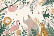 Nursery Wallpaper Tropical Jungle Removable Safari Animals Wall Decor design