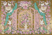 White Doves Wallpaper Pink Roses Ornate Arches Wall Mural design