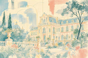 Muted Green Wallpaper Watercolor European Palace Wall Mural design