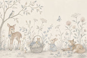 Woodland Animals Wallpaper Floral Meadow Watercolor Wall Mural design