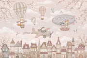 Storybook Village Wallpaper Whimsical Removable Pastel Wall Decor design