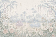 Swans Wallpaper Floral Garden Lake Landscape Wall Mural design