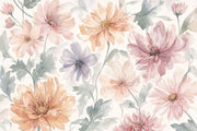 Watercolor Floral Wallpaper Pastel Flowers Botanical Wall Mural design