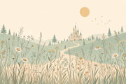 Fairytale Castle Wallpaper Wildflowers Rolling Hills Wall Mural design
