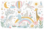 White Background Wallpaper Hot Air Balloon Rainbow Wall Mural design