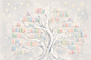 Watercolor Tree Wallpaper Bookshelf Whimsical Library Removable Wall Decor design