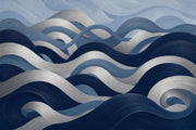 Abstract Waves Wallpaper Dark Navy Removable Coastal Wall Decor design