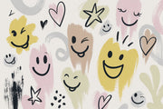 Smiley Faces Wallpaper Hearts Doodle Removable Wall Decor design