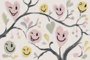 Whimsical Floral Wallpaper Smiley Faces Heart Flowers Wall Mural design