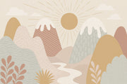 Abstract Landscape Wallpaper Mountains Sunburst Removable Wall Decor design