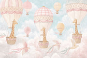 Nursery Wallpaper Hot Air Balloons Removable Giraffes Wall Decor design