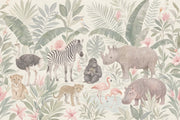 Tropical Jungle Wallpaper Safari Animals Removable Watercolor Wall Decor design
