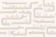 Whimsical Dogs Wallpaper Dachshund Pastel Floral Removable Wall Decor design
