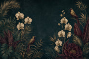 Dark Botanical Wallpaper Tropical Foliage Orchids Removable Wall Decor design