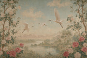 Chinoiserie Wallpaper Cranes Removable Peonies Wall Decor design