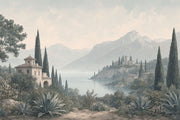 Scenic Landscape Wallpaper Mediterranean Coast Vintage Villa Wall Mural design