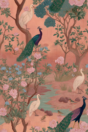 Chinoiserie Wallpaper Peacock Removable Egret Wall Double Roll design