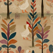 Whimsical Woodland Wallpaper Ducks Geese Removable Folk Art Wall Double Roll design