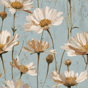 Floral Wallpaper Oversized Daisies Dusty Blue Background Decorative Mural design