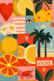 Abstract Collage Wallpaper Citrus Fruit Removable Palm Trees Wall Double Roll design