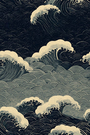 Japanese Wave Wallpaper Ukiyo E Removable Ocean Wall Double Roll design