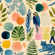 Parrot Macaw Wallpaper Botanical Leaves Removable Eclectic Collage Wall Double Roll design