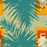 Teal Pool Tiles Wallpaper Palm Leaf Shadows Summer Decorative Mural design