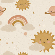 Celestial Wallpaper Cute Sun Faces Removable Rainbow Wall Double Roll design